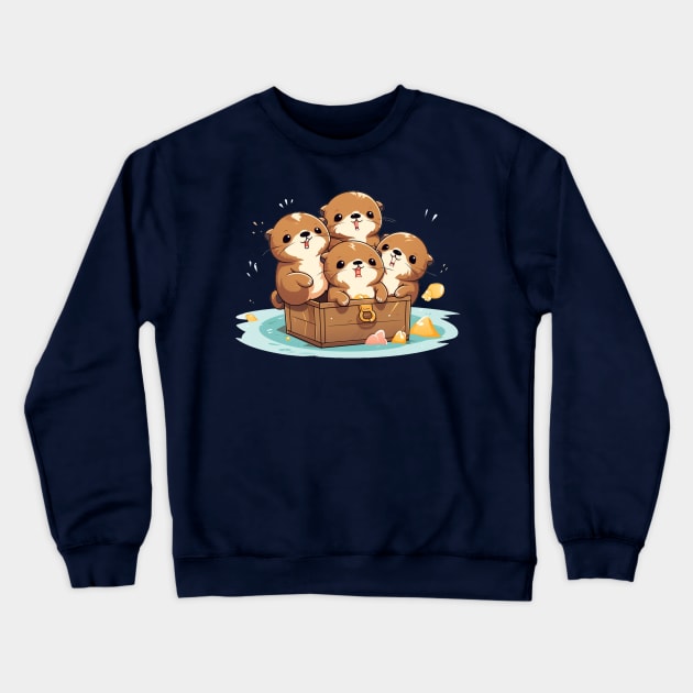 Kawaii Otters in a box Crewneck Sweatshirt by MilkyBerry